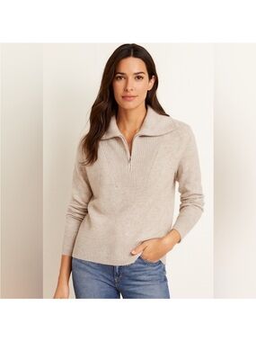 Cashmere Charter Club Luxury Beige 1/4 Zip Turtleneck Sweater Knit Minimalist M
